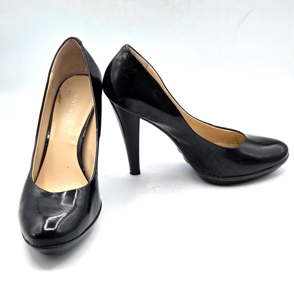 Nine West Melissa Pumps Women Size 8.5M Black Leather High Heel Almond Toe Shoes